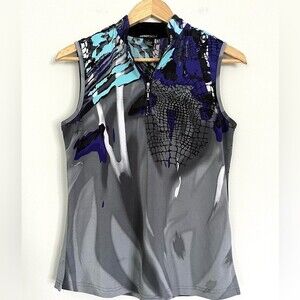 DKNY 3/4 Zip Sleeveless Women's Golf Shirt Abstract Grey/Purple/Aqua, Size S
